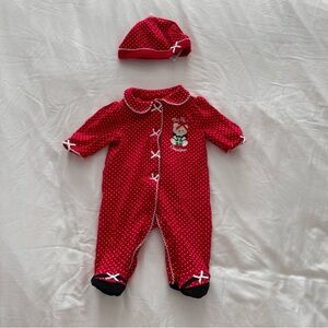 Little Me Red Polka Dot Kids Christmas One Piece Footies with Hat Size Newborn